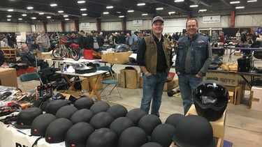 Manning the Turple Bros. Motorcycles booth at the Red Deer vintage motorcycle swap meet are Glen Wilde (left) and Troy Dezall. Now hosted by the Canadian Vintage Motorcycle Group’s Central Alberta section, this year’s event on March 24 is their 50th swap meet.