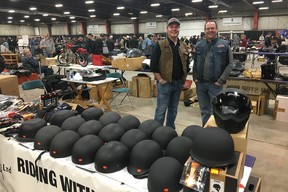 Manning the Turple Bros. Motorcycles booth at the Red Deer vintage motorcycle swap meet are Glen Wilde (left) and Troy Dezall. Now hosted by the Canadian Vintage Motorcycle Group’s Central Alberta section, this year’s event on March 24 is their 50th swap meet.