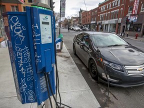 A charging station powering up a Chevrolet Volt in Quebec