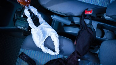 Underwear discarded in a car interior