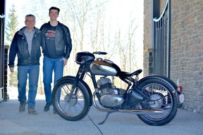 Father and son Lorne and Anthony Kamelchuk with the 1965 Jawa Road King the pair customized in their home garage. They fabricated a triangulated rear swingarm, shortened the forks, rebuilt the wheels and added many subtle touches.