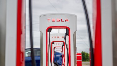 Tesla Supercharging stations near a Circle K gas station in Austin, Texas.
