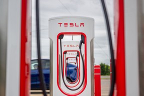 Tesla Supercharging stations near a Circle K gas station in Austin, Texas.