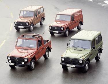 Mercedes-Benz “G” model from model series 460. Photograph from 1979. There were four engines, two wheelbases and five different body versions available at market launch.