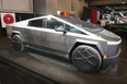 A Tesla Cybertruck on display at Salon Auto Montréal 2024, supplied by Club Tesla Québec