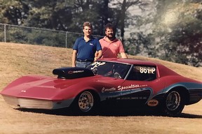 Bruce and Glenn Iggulden with their Corvette drag race car.