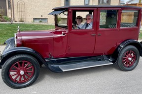 Aaron and wife Arlene Johnson in their 1924 Dodge Brothers sedan. Aaron and all of his siblings learned to drive using this car, and he says, “It’s a handful to drive.”