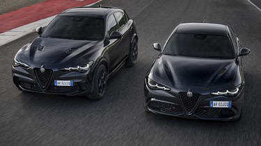 2024 Alfa Romeo Stelvio Quadrifoglio Super Sport (left) and Giulia Quadrifoglio Super Sport (European spec)