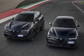 2024 Alfa Romeo Stelvio Quadrifoglio Super Sport (left) and Giulia Quadrifoglio Super Sport (European spec)
