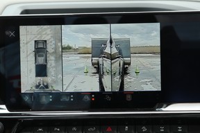 A trailering view down the truck's sides enables a view of the trailer width