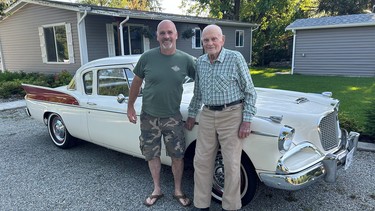 The 1957 Studebaker Silver Hawk was the centrepiece for Father’s Day celebrations for Dave and Lyle Selvey.