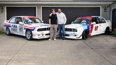 Father and son Anthony and Peter Kalcounis with their BMW E30 M3 race cars. They’ll be campaigning together for the very first time in July during Vintage on the Prairies at the new Rocky Mountain Motorsports Race Circuit in Carstairs, Alberta.