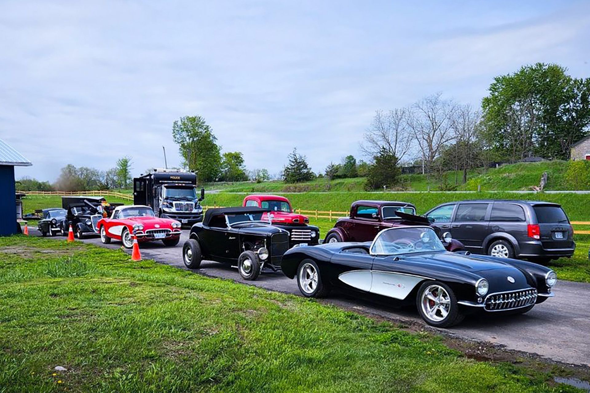 A trove of stolen classic cars seized during a search of a barn in Stirling, Ontario, on May 14, 2024