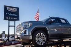 A 2023 GMC Sierra pickup truck is displayed for sale on a lot at a General Motors dealership on January 5, 2023 in Austin, Texas
