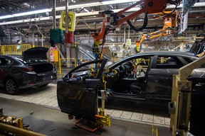 A general view of a car production line at Mazda's plant in Salamanca, Guanajuato state, Mexico, on November 9, 2022