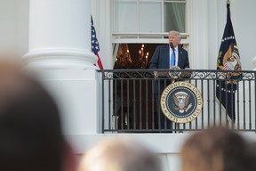 U.S. President Donald Trump speaks to guests from South Portico of the White House during an event on the South Lawn on June 4, 2025 in Washington, D.C.