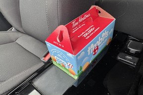 Box of ten Timbits in a 2025 Toyota GR Corolla