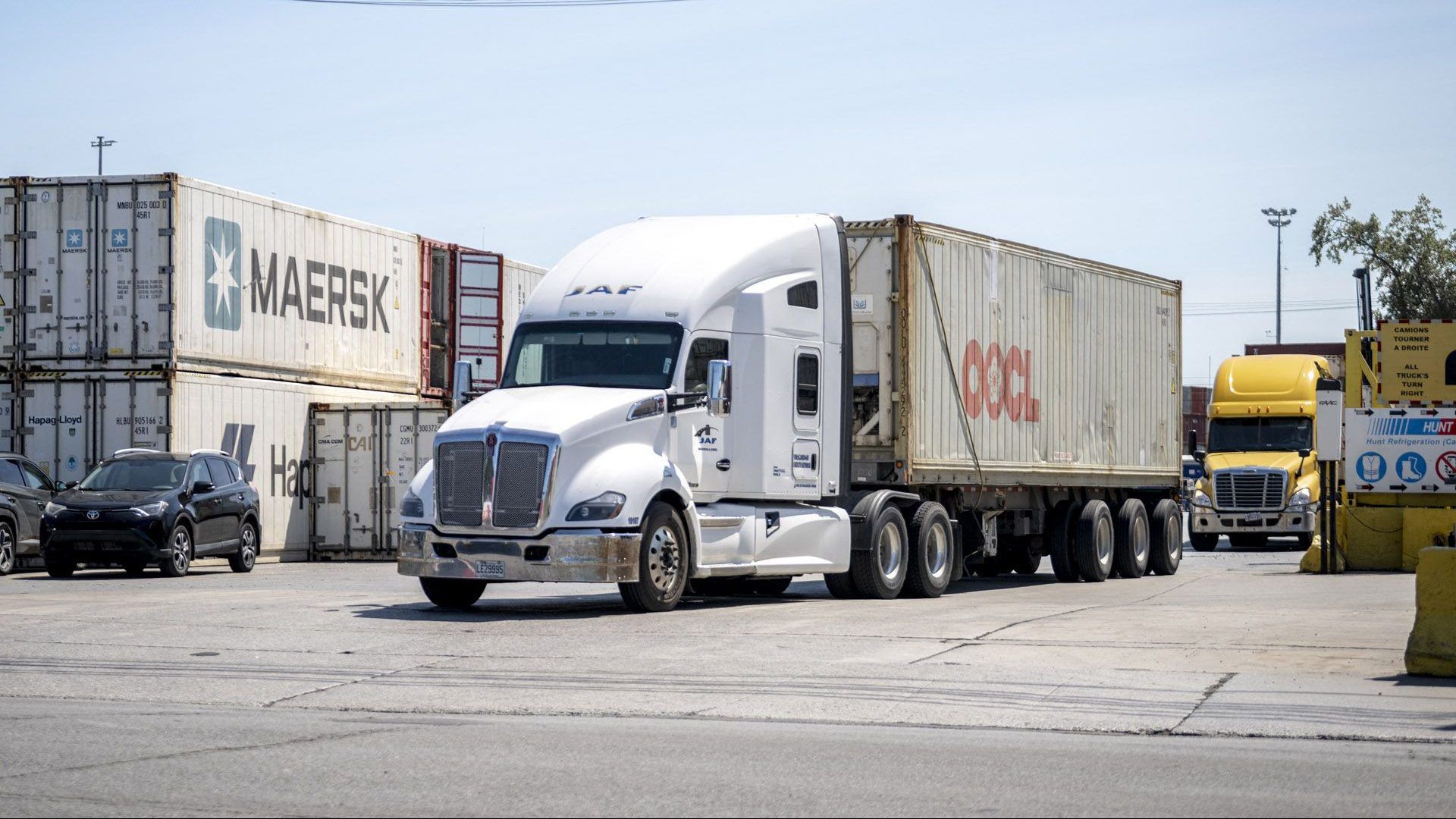 A truck leaves the Port of Montreal in Montreal, Quebec, Canada, on August 1, 2025