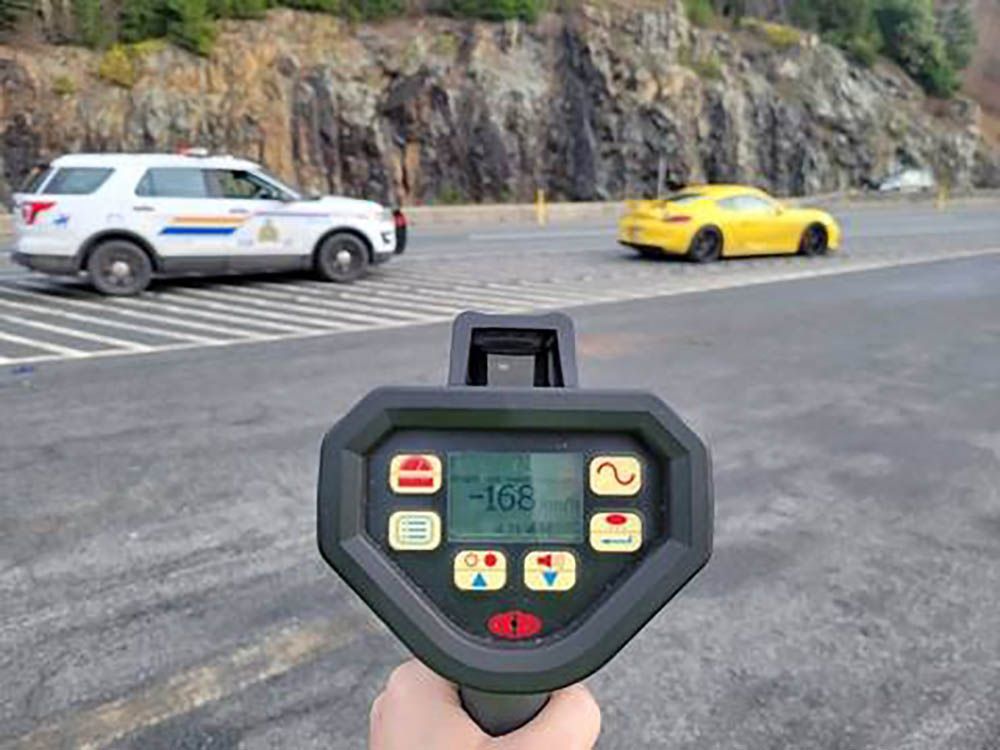 A yellow Porsche was pulled over after being clocked at 168 km/h on the Sea to Sky Highway on December 30