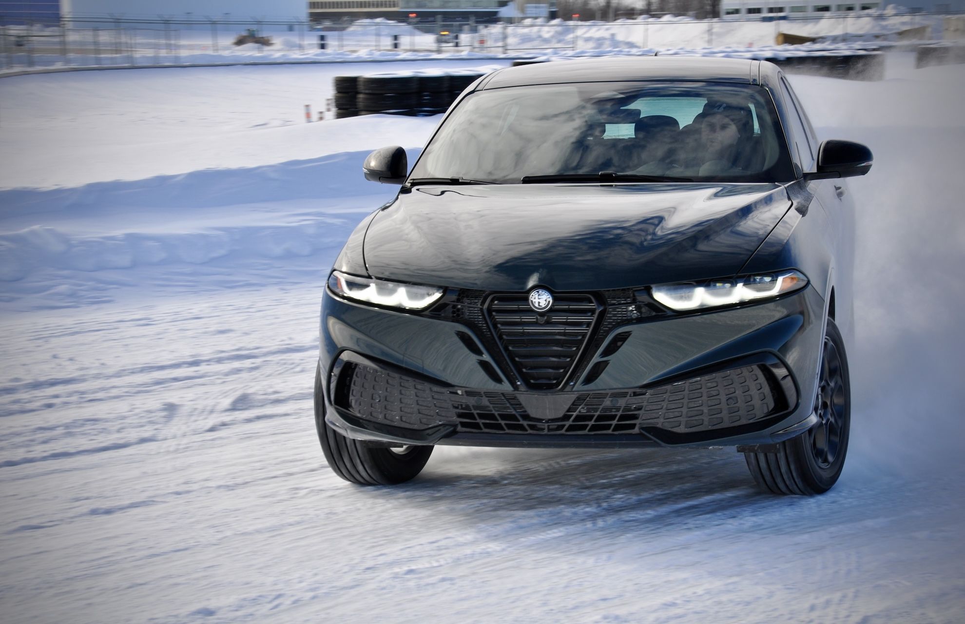 2026 Alfa Romeo Tonale drifting on Bridgestone Blizzak IcePeak winter tires