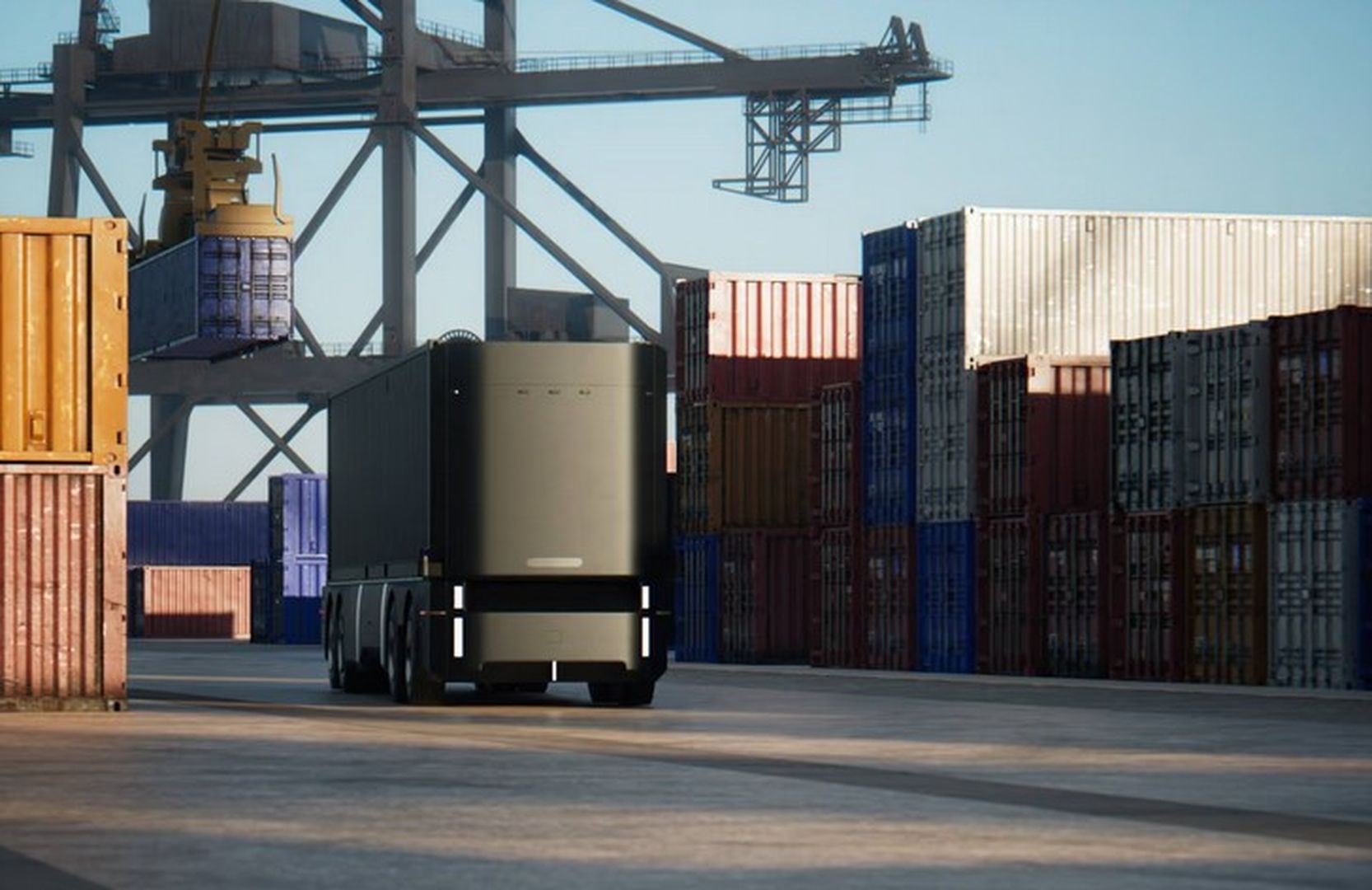 A rendering of a Humble Hauler in a seaport