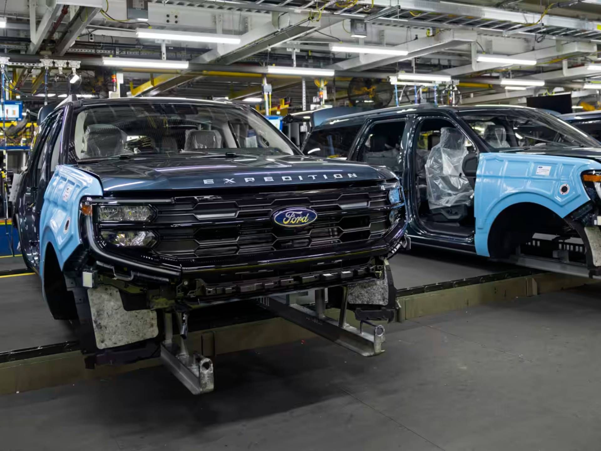 2025 Ford Expeditions shown mid-assembly at the automaker's Kentucky truck plant