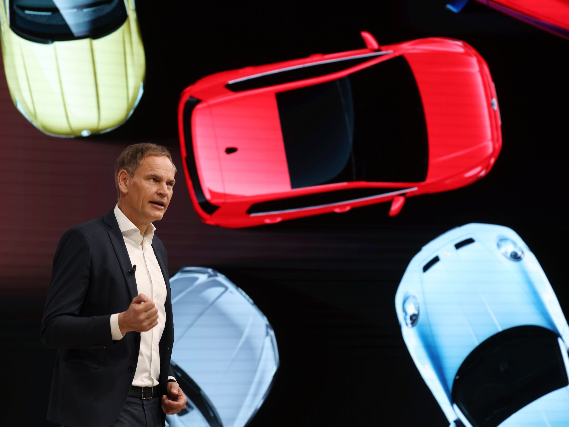 Oliver Blume, CEO of Volkswagen Group, speaks to the media to announce the company's 2024 financial results at the Volkswagen annual press conference on March 11, 2025 in Wolfsburg, Germany