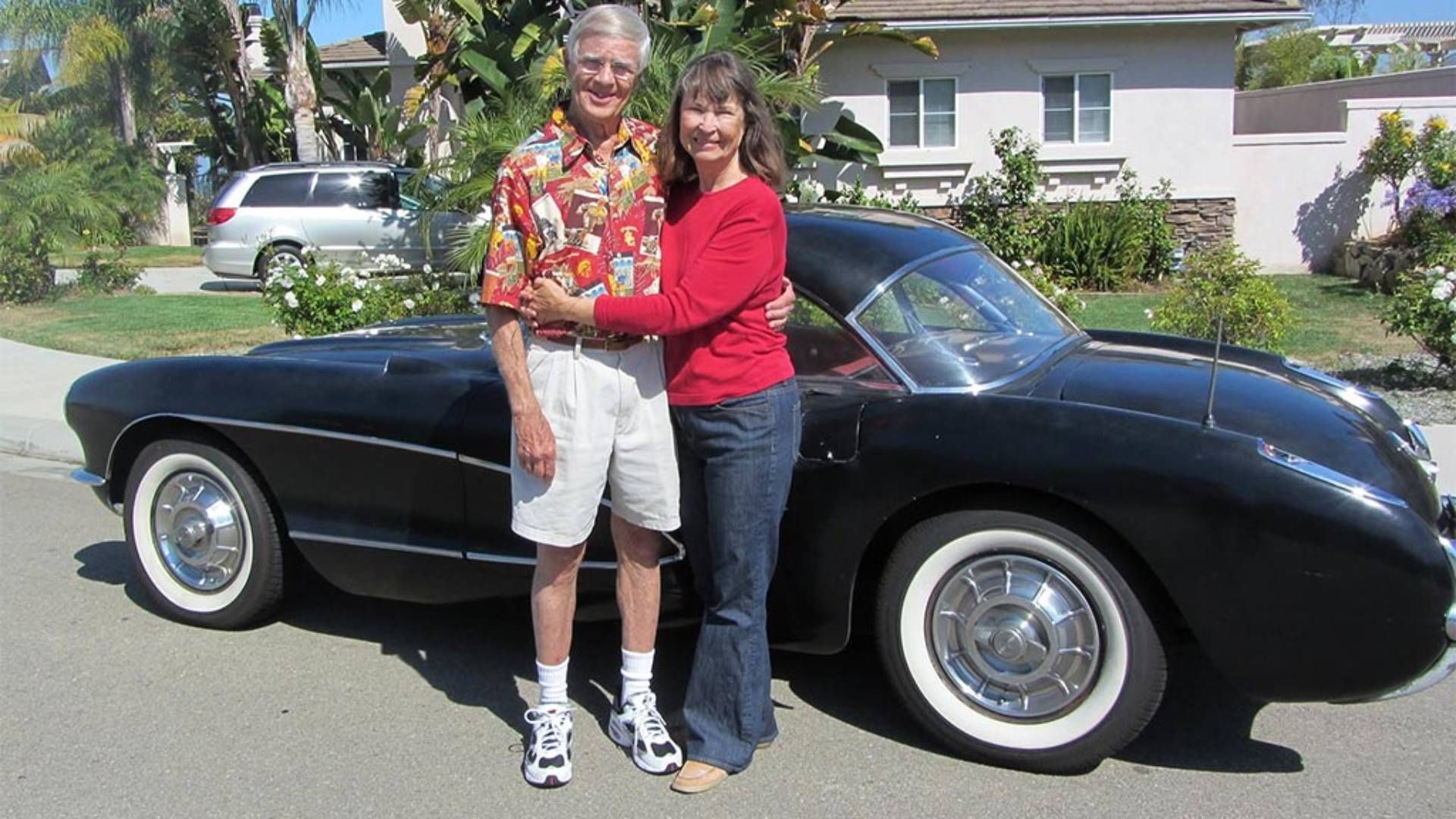 Bill and Marylyn Hatch of California, with the 1957 Chevrolet Corvette that Bill bought new and has owned 69 years