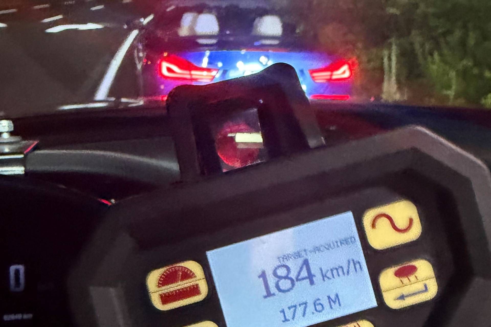 A readout from an OPP speed camera that allegedly clocked a motorist in Oakville travelling 184 km/h in August 2026