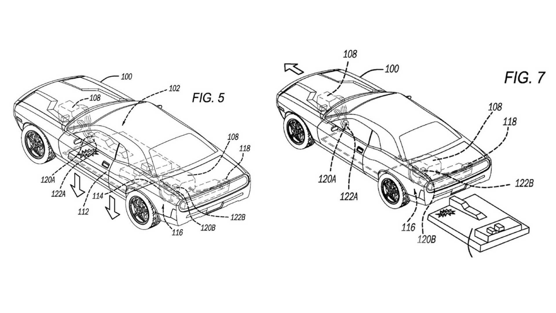 Illustration from a 2026 Stellantis patent application for an EV-battery ejection concept