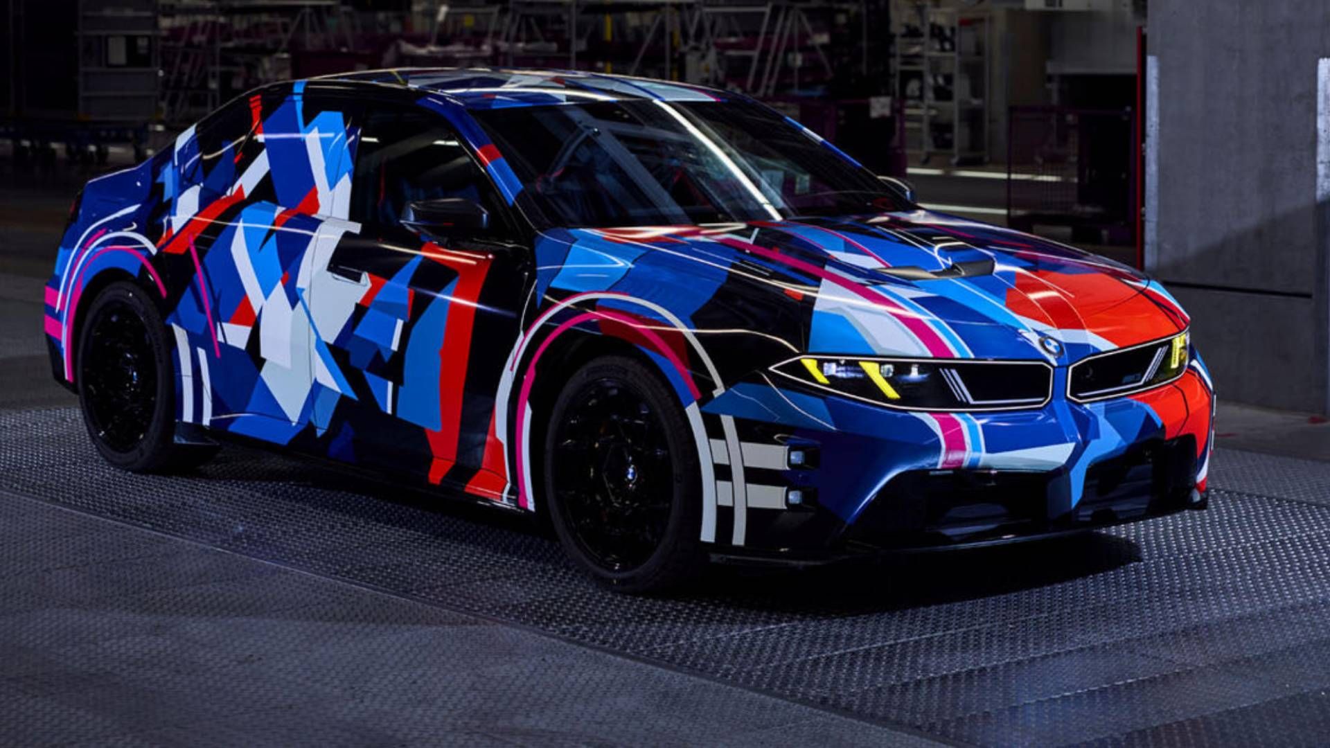A teaser image of the 2028 BMW M3 EV