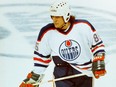 Winger Petr Klima in action for the first time as a member of the Edmonton Oilers, against the Calgary Flames at Northlands Coliseum on Nov. 3, 1989.