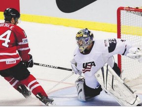 Jordan Eberle deposits the game-winning goal top shelf against Ty Conklin in Canada's 4-3 shootout win over USA on Friday