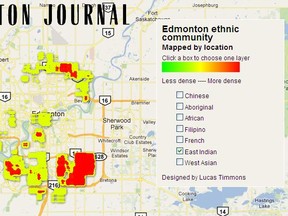 Ethnicity map in the works for an Edmonton Journal project by Lucas Timmons.