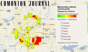 Ethnicity map in the works for an Edmonton Journal project by Lucas Timmons.