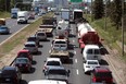 Traffic was ugly on the Yellowhead westbound at St.Albert Trail due a collision at 142St in Edmonton Ab on June 10, 2011. Photo by John Lucas/Edmonton Journal
