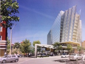 An artist's rendering of the proposed Quarters Hotel at Jasper Avenue and 96 Street. Image supplied.