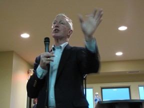 Ted Morton speaks to supporters at Elbow Valley Resident's Club on April 10, 2012, two weeks into the election campaign.