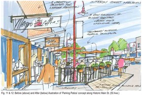 Parking Patios in Leduc. Image from the Leduc Downtown Master Plan passed January 2012.