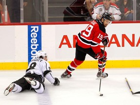 New Jersey Devils held their share of the play in Game 2. Here Travis Zajac gets the better of Drew Doughty.