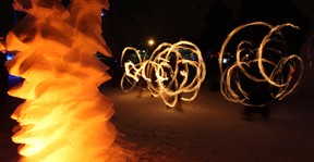 The Vibe Tribe performed with flaming torches on chains during the Winter Light portion of the Silver Skate Festival in Hawrelak Park on Saturday February 21/2009. (John Lucas/Edmonton Journal)