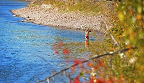 A woman takes a dip in the North Saskatchewan River Sept. 17, 2012, near Hawrelak Park. (Shaughn Butts/Edmonton Journal)