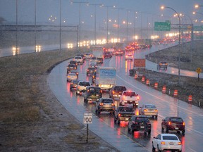 EDMONTON, ALTA: /October/ 9, 2012 -- Commuters stuck in traffic on Anthony Henday drive on the first snow of the season in Edmonton. October 9, 2012. (Bruce Edwards/Edmonton Journal)
