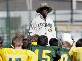 Edmonton Eskimo GM Ed Hervey talks to players at the annual Boston Pizza High School Camp at Clarke Stadium  on May 16, 2011 in Edmonton. Greg Southam / Edmonton Journal