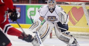 In his second professional season, netminder Olivier Roy has made a smooth step up in class from the ECHL to AHL. (Photo by Steven Christy/OKC Barons)