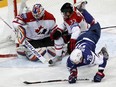 Devan Dubnyk in action for Canada at last spring's World Championships.
