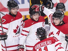 Ryan Nugent-Hopkins has been involved in a few goal celebrations lately. (Photo: THE CANADIAN PRESS/Nathan Denette)