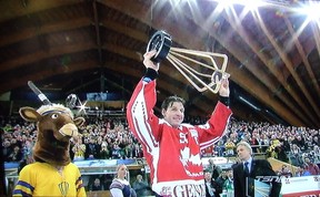 Ryan Smyth lifts the Spengler Cup, the latest bauble in his impressive international collection