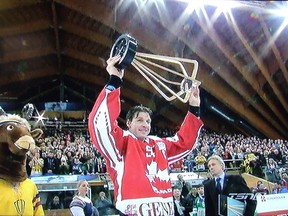 Ryan Smyth lifts the Spengler Cup, the latest bauble in his impressive international collection