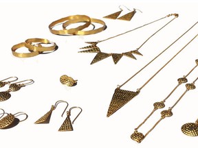 Cara Cotter's gold pixel collection, from So Pretty jewelry